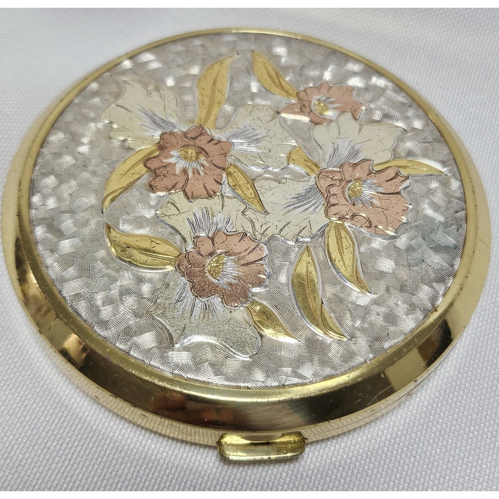 Vintage 1930-1940's Japan Art of Chokin Gold Silver Floral Nacon Compact Unused - Picture 2 of 12